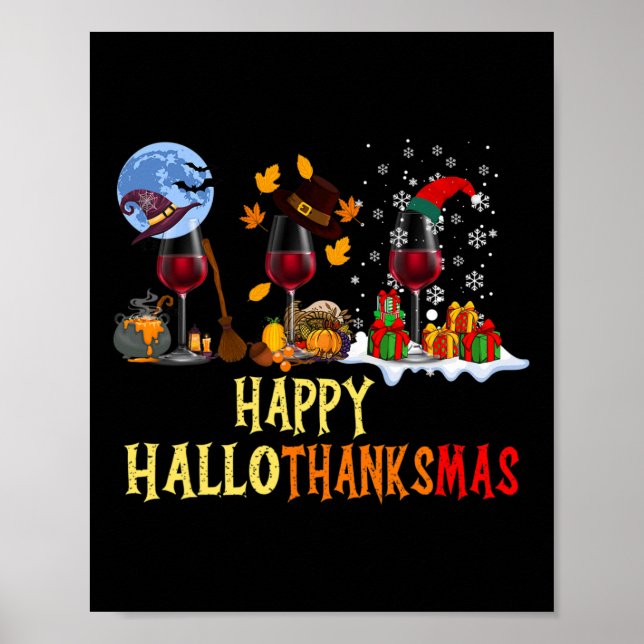 Happy Hallothanksmas Cute Beer Fall Halloween Wome Poster (Front)