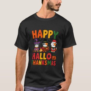 Happy Hallothanksmas Cute Cats Halloween Thanksgiv T-Shirt