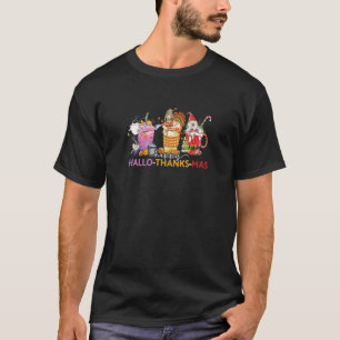 Happy HalloThanksMas Cute Coffee Cup Gnomes T-Shirt
