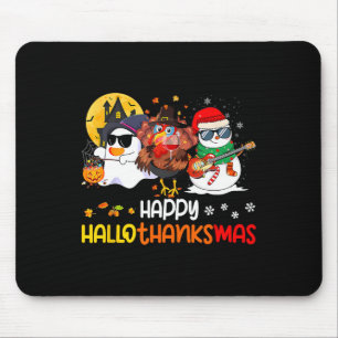 Happy Hallothanksmas Cute Ghost Halloween Thanksgi Mouse Pad