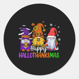 Happy Hallothanksmas Cute Gnomes Fall Halloween Wo Classic Round Sticker