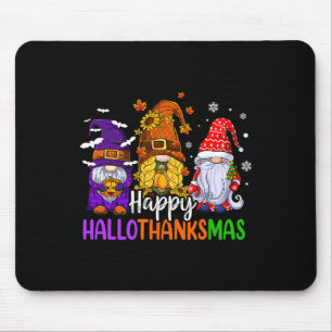 Happy Hallothanksmas Cute Gnomes Fall Halloween Wo Mouse Pad