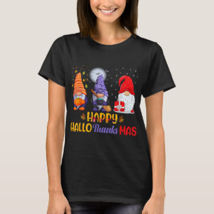 Happy HalloThanksMas Cute Gnomes Halloween Thanksg T-Shirt