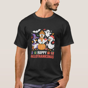Happy Hallothanksmas Cute Goose Duck Animal Holida T-Shirt