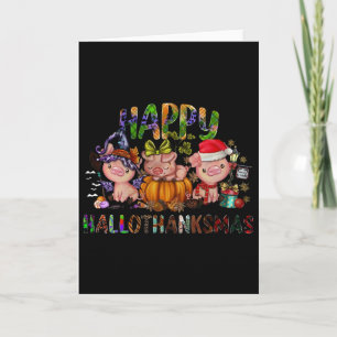 Happy Hallothanksmas Cute Pig Farm Animals Farmer Card
