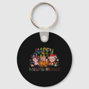 Happy Hallothanksmas Cute Pig Farm Animals Farmer Key Ring