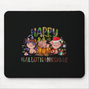 Happy Hallothanksmas Cute Pig Farm Animals Farmer Mouse Pad