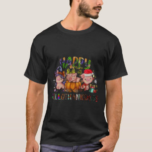 Happy Hallothanksmas Cute Pig Farm Animals Farmer T-Shirt