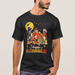 Happy Hallothanksmas Cute Pitbull Wizard Hat Turke T-Shirt