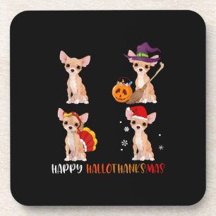 Happy Hallothanksmas Cute Witch Turkey Santa Coaster