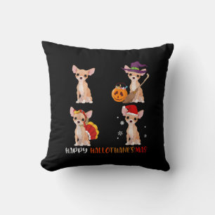 Happy Hallothanksmas Cute Witch Turkey Santa Cushion
