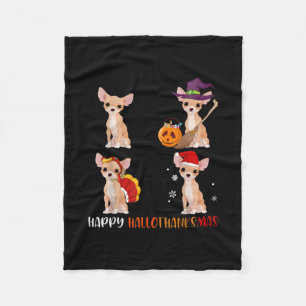 Happy Hallothanksmas Cute Witch Turkey Santa Fleece Blanket