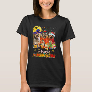 Happy Hallothanksmas Cute Yorkie Wizard Hat Turkey T-Shirt