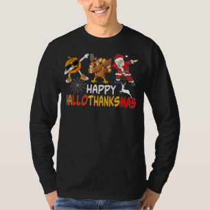 Happy Hallothanksmas Dabbing Witch Santa Hat Pumpk T-Shirt