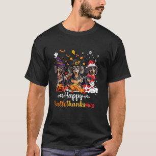 Happy Hallothanksmas Dachshund Dog Halloween Chris T-Shirt