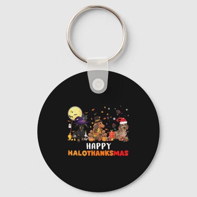 Happy Hallothanksmas Dachshund Dog Lover Halloween Key Ring (Front)