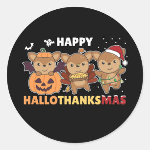 Happy Hallothanksmas Deers Christmas Deer Classic Round Sticker