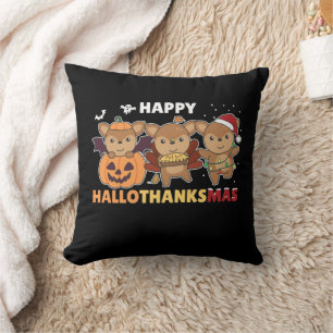 Happy Hallothanksmas Deers Christmas Deer Cushion