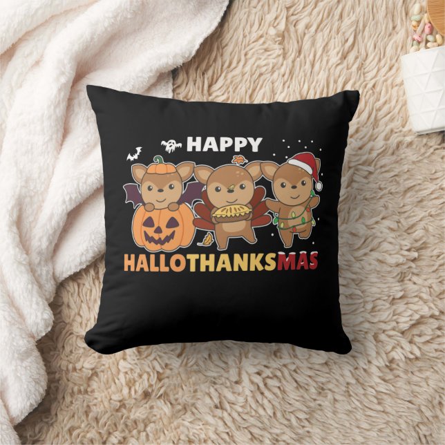 Happy Hallothanksmas Deers Christmas Deer Cushion (Blanket)