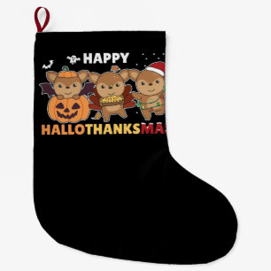 Happy Hallothanksmas Deers Christmas Deer Large Christmas Stocking
