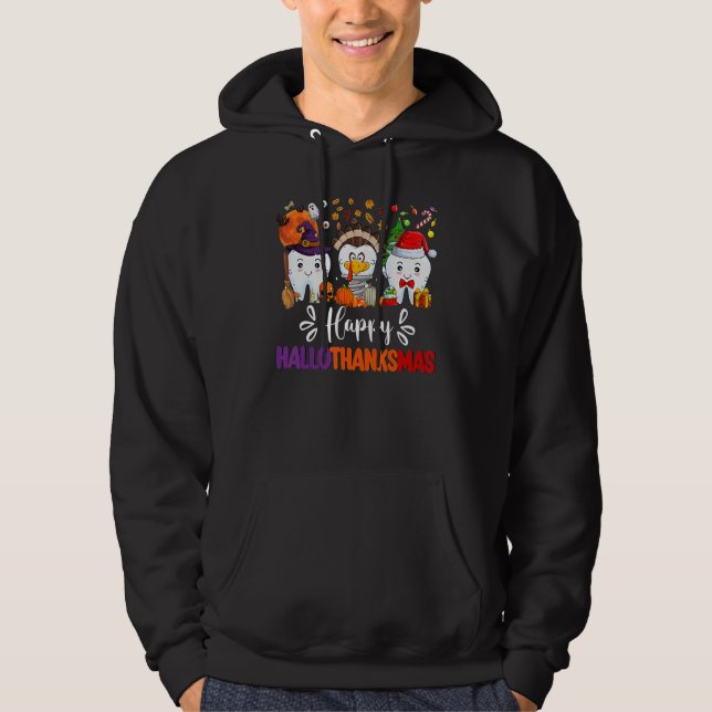 Happy HalloThanksMas Dental Boo Crew Dentist Assis Hoodie (Front)