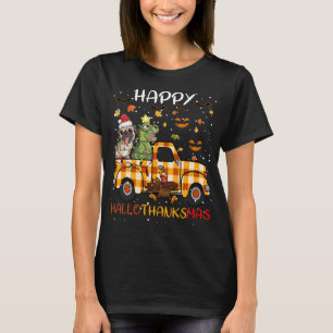 Happy Hallothanksmas Dinosaur Santa pug dog T-Shirt