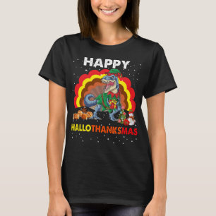 Happy Hallothanksmas Dinosaur Santa Pumpkin  T-Shirt