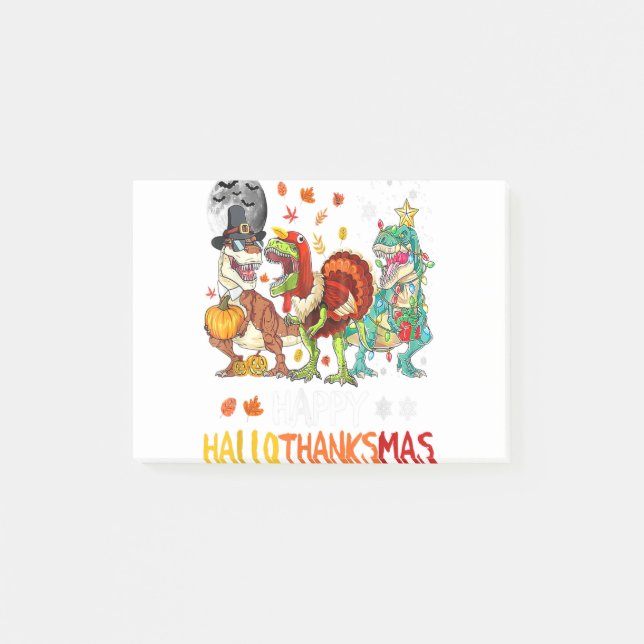Happy Hallothanksmas Dinosaur T-Rex Halloween Chri Post-it Notes (Front)