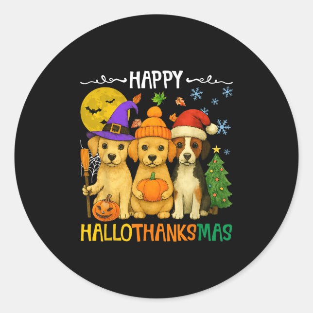 Happy Hallothanksmas Dog Lovers Funny Holiday Mash Classic Round Sticker (Front)