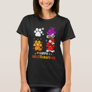 Happy HalloThanksMas Dog Paws Halloween Thanksgivi T-Shirt