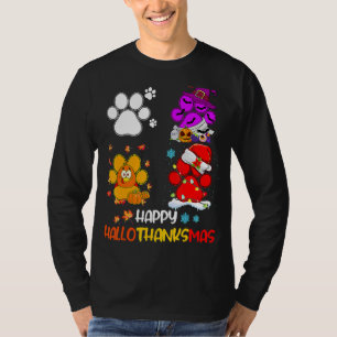 Happy HalloThanksMas Dog Paws Halloween Thanksgivi T-Shirt