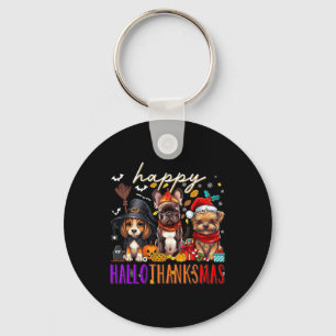 Happy Hallothanksmas Dogs Halloween Thanksgiving C Key Ring