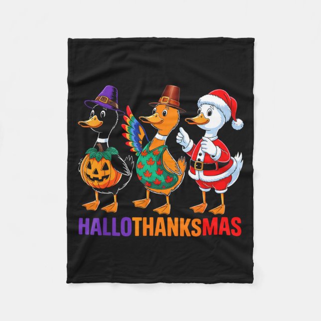 Happy Hallothanksmas Duck Lover Halloween Merry Ch Fleece Blanket (Front)