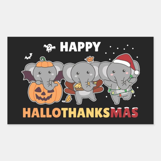 Happy Hallothanksmas Elephant Christmas Elephant S Rectangular Sticker (Front)