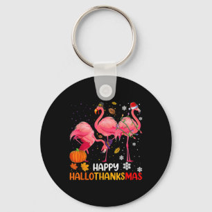 Happy Hallothanksmas Flamingo Key Ring