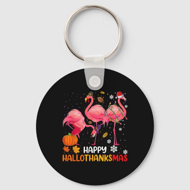 Happy Hallothanksmas Flamingo  Key Ring (Front)