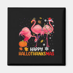 Happy Hallothanksmas Flamingo Magnet