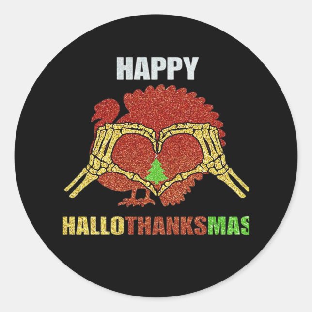Happy Hallothanksmas Fun Holiday Season Mashup Classic Round Sticker (Front)