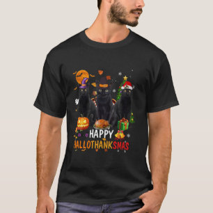 Happy Hallothanksmas Funny Black Cat Halloween Tha T-Shirt