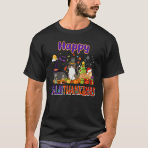 Happy Hallothanksmas Funny Cat Lover Witch Santa H T-Shirt