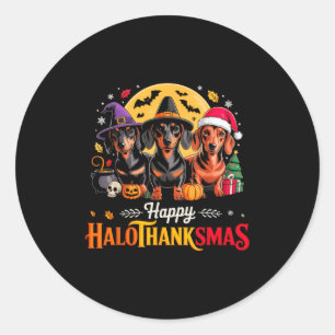 Happy Hallothanksmas Funny Dachshund Dog Lover Dog Classic Round Sticker