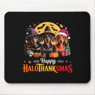 Happy Hallothanksmas Funny Dachshund Dog Lover Dog Mouse Pad