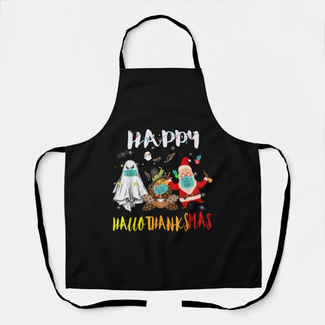 Happy Hallothanksmas Funny Halloween Thanksgiving Apron (Front)