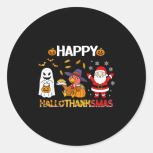 Happy Hallothanksmas Funny Halloween Thanksgiving Classic Round Sticker