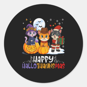 Happy Hallothanksmas Funny Halloween Thanksgiving  Classic Round Sticker