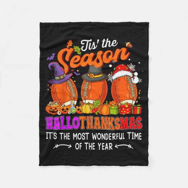 Happy Hallothanksmas Funny Halloween Thanksgiving  Fleece Blanket (Front)
