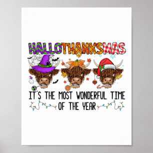 Happy Hallothanksmas Funny Halloween Thanksgiving Poster