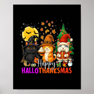 Happy Hallothanksmas Funny Halloween Thanksgiving Poster