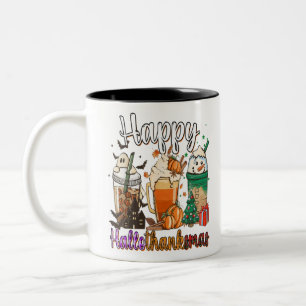 Happy Hallothanksmas Funny Halloween Thanksgiving Two-Tone Coffee Mug