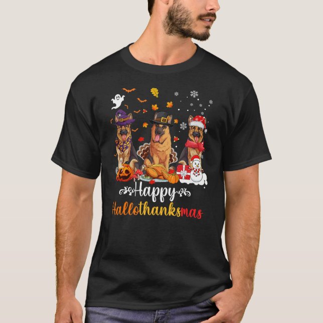 Happy Hallothanksmas German shepherd Dog Halloween T-Shirt (Front)